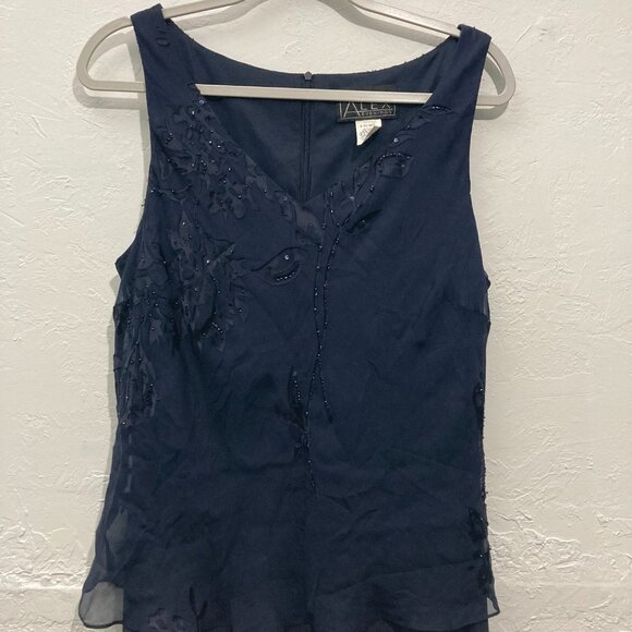 Alex Evenings Maxi Dress Gown Cocktail Holiday Burnout Sheer Floral Silk Navy - Picture 11 of 13